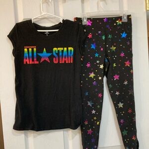 Converse Black All Star Tee and Starry Leggings Set